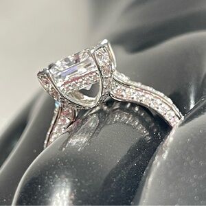 Silver Trillion Cut Crystal Ring Size 9